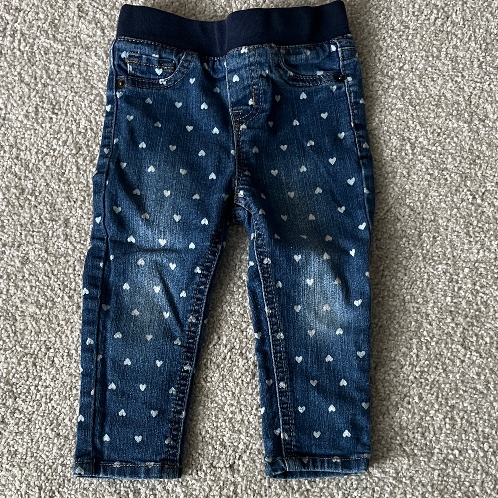 Cat & Jack Blue Heart Pattern Elastic Waist Jeans size 18 months